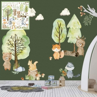 Sunnywall Wandtattoo XXL Wandtattoo Kinder Woodland Set Kinderzimmer Waldtiere