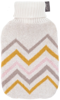Wärmflasche mit Strickbezug Rollkragen 2L Zackenmuster Weiß Honig Fashy 67404-10