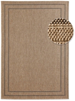 TaraCarpet Teppich Outdoor & Indoor Teppich wetterfest Borneo Sisal-Jute-Optik naturfarbe, rechteckig, Höhe: 10 mm, Kurzflor Bordüre S In & Outdoor Balkon Terrasse Wohnzimmer 67x180