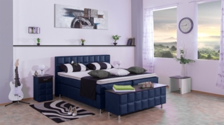 Meisterbetten Boxspringbett Peru 200x200 in MS-Blue, Matratzenbezug Nano, Komfortschaum-Topper