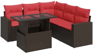 vidaXL 6-tlg. Garten-Sofagarnitur mit Kissen Braun Poly Rattan Akazie 3326325