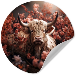 MuchoWow Wandsticker Schottische Highlander - Tier - Natur - Blumen - Botanisch (1 St), Wandtattoo Selbstklebend, Wohnzimmer Deko Aufkleber, 30x30 cm