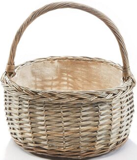 Kobolo Dekokorb Henkelkorb rund in grauer Weide und Textilfutter (1 Stück)