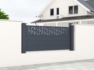 Vente-unique - Stellzaun - Aluminium - 89x188,6 cm - Anthrazit - mit Motiven - BAZIO