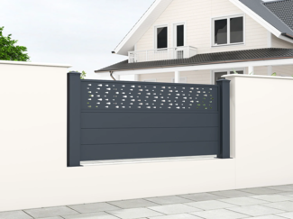 Vente-unique - Stellzaun - Aluminium - 89 x 188,6 cm - Anthrazit - mit Motiven - BAZIO