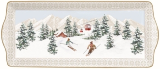 EasyLife Servierteller Chalet, Porzellan, Handwäsche Empfohlen, Weiß, Motiv: Wintersport, Skifahren, Schnee