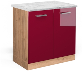 Spülenunterschrank R-Line Rot Hochglanz 80 cm AP Marmor Vicco