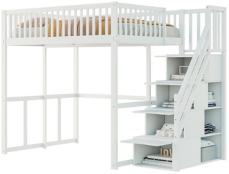 Odikalo Hochbett 90x200 140x200 Jugendbett Kinderbett mit Stauraum (Hochbett 90x200 / 140x200 cm mit Sicherheitsaufbewahrungsleiter, Sicherheitsumrandung, Bettgestell aus massiver Kiefer, Geeignet für Kinder, Jugendliche und Erwachsene)