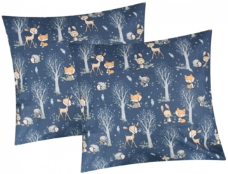 Heubergshop Kissenbezug, (2 Stück), 40x40 cm Rehe Bäume Waldtiere 100% Baumwolle Kinder (Waldtiere-40x40)