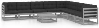 vidaXL 9-tlg. Garten-Lounge-Set mit Kissen Grau Massivholz Kiefer 3076891