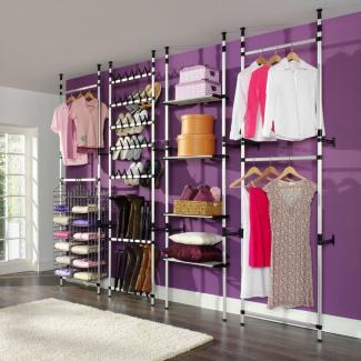 vidaXL Teleskop-Garderobe mit Stangen und Regal Aluminium 321107