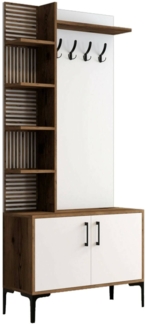 Dmora Eingangsmöbel Anja, Moderner Eingang, Wandgarderobe, Multifunktions-Aufbewahrungskonsole, 90x35h200 cm, Walnuss und Weiß