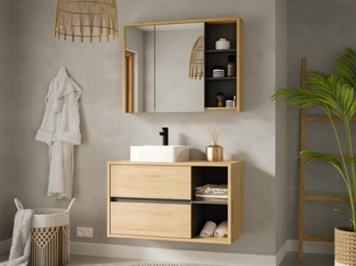 Vente-unique - Badezimmer Spiegelschrank - Naturfarben - 100 cm - PURNAL