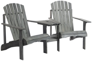 Outsunny Gartenstuhl Adirondack mit Tisch und Schirmloch 2 Sitzer Sitzgruppe für Balkon (Gartensessel, 1 St), Massivholz Grau 178 x 87 x 92 cm