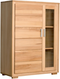 Vitrine Genf 2-türig 121 cm hoch Kernbuche Massivholz geölt