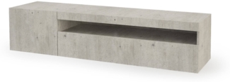 Dmora TV-Schrank Ardy, niedriges Wohnzimmer-Sideboard mit 2 Türen, Fernsehständer-Basis, 100 % Made in Italy, 150 x 40 x 37 cm, Zement, mit LED-Licht