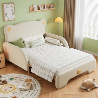 OKWISH Kinderbett Doppelbett in Bärenform, Polsterbett, Tagesbett Ausziehbett (140x110cm&140x200cm, mit weichen Schutzkanten, mit Holzlatten, Samt), ohne Matratze