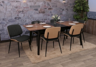 6er-Set Esszimmerstuhl HWC-O44, Küchenstuhl Stuhl, Bugholz Stoff (370g/m²) Öko-Tex FSC® ~ natur, dunkelgrau