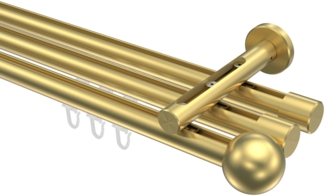 Innenlauf-Gardinenstangen-Set Siteno Luino 320 cm (geteilt in 2x160 cm), 3-läufig, 20 mm Ø Messing-Optik