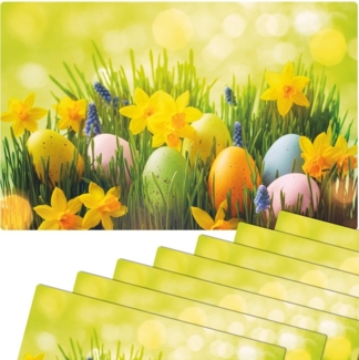 matches21 HOME & HOBBY Platzset Abwaschbare Tischsets 8er Set Ostern Osterglocken Blumen, (8-St), Platzsets als Tisch-Untersetzer und Tisch-Deko für Esstisch Teller