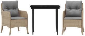 vidaXL 3-tlg. Garten-Essgruppe mit Kissen Beige Poly Rattan 3211976