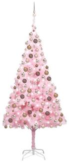 vidaXL Künstlicher Weihnachtsbaum mit Beleuchtung & Kugeln Rosa 210cm 3077586