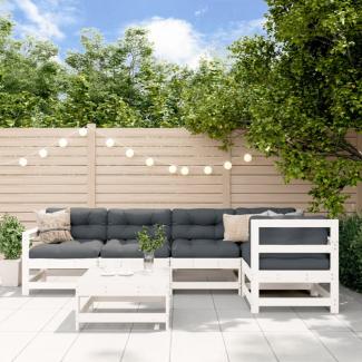 vidaXL 6-tlg. Garten-Lounge-Set mit Kissen Weiß Massivholz 3185998