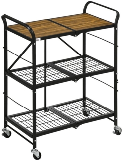 HOMCOM Servierwagen Rollwagen, Klappbarer Küchenwagen mit 3 Ebenen, (Küchenregal auf 4 Rollen, 1 St, für Esszimmer, Wohnzimmer), 68 x 35 x 85 cm