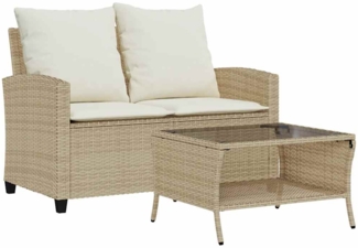 vidaXL Gartensofa 2-Sitzer mit Kissen & Tisch Beige Poly Rattan 4103849