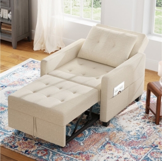 OUNUO Sofa Schlafsofa Klein 3 in 1, Klappsofa & Schlafhocker mit Bettfunktion
