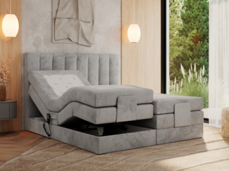 Boxspringbett mit elektrisch verstellbaren Matratzen, zwei Bettkästen und einem Topper - COMFORTO - 180 x 200 cm - Hellgrau Velvet - H4