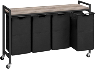 Wäschekorb mit Ablage und Rollen, 4 x 39,8 L, Oxford-Gewebe, Abnehmbar Greige