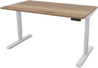 ASSMANN Elektrisch höhenverstellbarer Schreibtisch Y-Line Curved 140x80 cm Eiche Tabak Weißaluminium Metall Holz