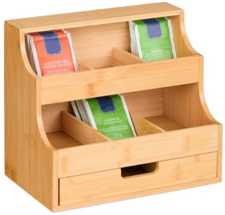 Relaxdays Tee Organizer, 9 Fächer, Bambus natur, 27 x 17 x 24 cm