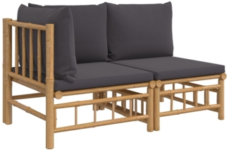 vidaXL 2-tlg. Garten-Lounge-Set mit Dunkelgrauen Kissen Bambus 362306