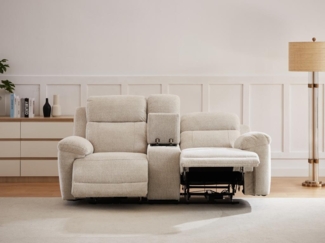 Vente-unique - Relaxsofa elektrisch 2-Sitzer mit Ablage - melierter Stoff - Beige - KELUNO