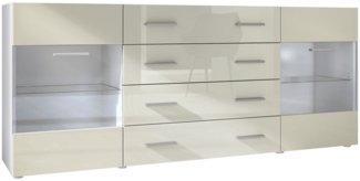 Sideboard Kommode Bari V2, Korpus in Weiß matt / Front in Creme Hochglanz (166 x 72 x 35)