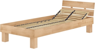 Bett Holzbett 100x220 Überlänge Buche massiv V-60.80-10-220 Federholzrahmen inkl.