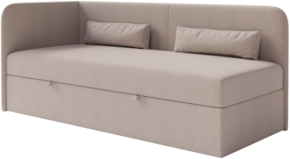 Selsey 'Calmmo' Jugendbett 90x200 mit Bettkasten, Chenille-Bezug, Kopfteil links, Dunkelbeige