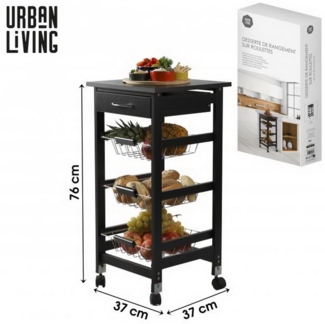 Urban Living Küchenwagen 37 x 37 x 76 cm schwarz 400103