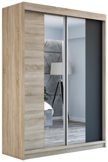 Schwebetürenschrank NEO 2-türig Schrank 180 cm (mit Spiegel) Farbe: Sonoma , schwarz
