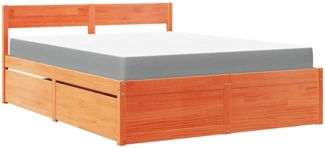vidaXL Bett mit Schubladen und Matratze Wachsbraun 160x200 Massivholz 3281894
