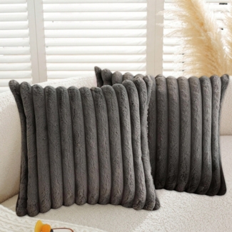 Kissenbezüge 2er Set Flauschig Plüsch Deko Dekokissen Sofakissen Zierkissenbezüge 50*50cm Sofakissen Couchkissen Bezug Sofa Schlafzimmer Reißverschluss,Dunkelgrau