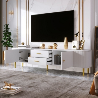 BlingBin TV-Schrank Moderner TV-Board, Fernsehtisch, Lowboard, TV-Kommode, TV-Möbel (Fernsehschrank mit 2 Schubladen und 2 Türen, Geschwungenen Ecken, 1-St, 170*34*45cm, Produktladung: 40kg, MDF) Wohnzimmer-TV-Tisch mit Gewellten Seiten, Goldenen Griff...