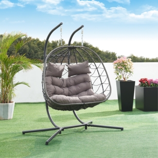 Doppel-Hängesessel Skense mit Gestell 198 x 156 x 98 cm Grau [en. casa]