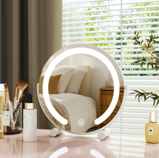 WDWRITTI Schminkspiegel LED Band Kosmetikspiegel mit beleuchtung Kalt/Neutral/Warmweiß (Tischspiegel Spiegel Rund, für Schminktisch), 315 x 82 x 315 mm, Speicherfunktion, 360° Drehbar