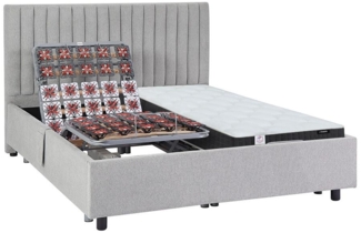 Vente-unique - Dekoratives Bett mit elektrischer Relaxfunktion mit Tellern + Taschenfederkern- & Memory-Schaum-Matratze - 2 x 80 x 200 cm - Stoff - Grau - ANTALISA von YSMÉE
