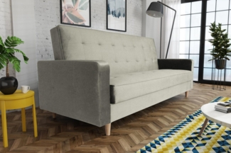 Beautysofa Schlafsofa Bamako, Sofa mit Schlaffunktion und Bettkasten, Polstersofa im skandinavischen Stil, Couch mit Holzbeine