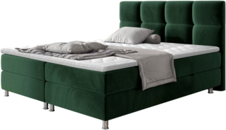 Mirjan24 'Evan' Boxspringbett mit Bettkästen, Bonellfederkernmatratzen & Topper, Kopfteil gesteppt und gepolstert, Grün, 160x200 cm