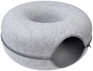 Aumüller Katzentunnel Donut Katzenhöhle Filz mit Reißverschluss, 60 x 60 x 30 cm, Hellgrau